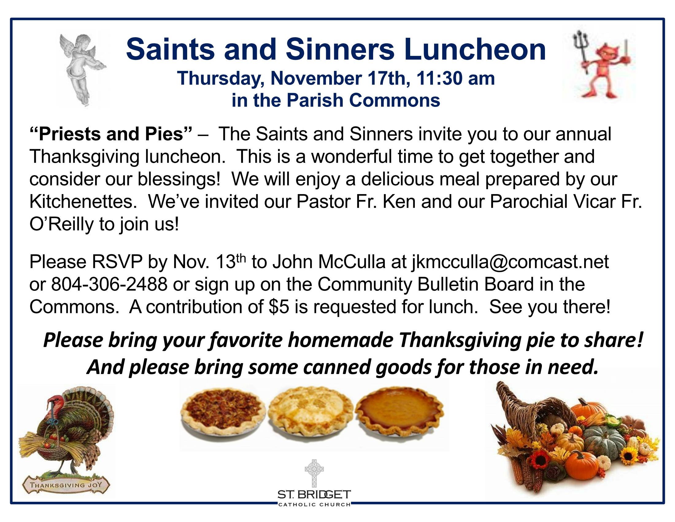 Saints & Sinners November Luncheon Priests and Pies > St. Bridget